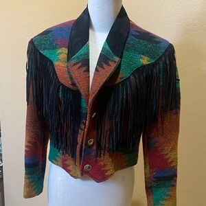 Vintage wool fringe Women's crop Jacket made by Pioneer Wear SZ 8